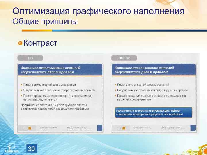 Оптимизация графического наполнения Общие принципы Контраст 30 