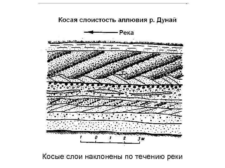 Косые слои наклонены по течению реки 