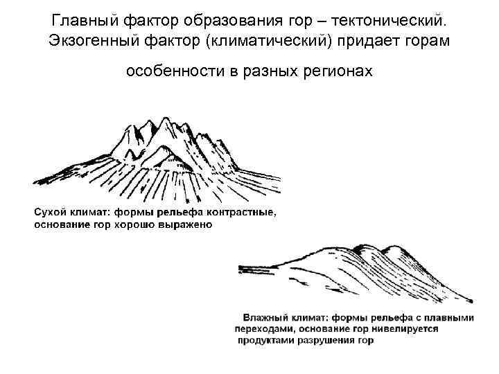 Как образуются горы. Схема образования гор. Факторы образования гор. Тектонические процессы и образования гор. Экзогенные процессы в геоморфологии.