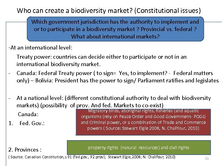 Who can create a biodiversity market? (Constitutional issues) Which government jurisdiction has the authority