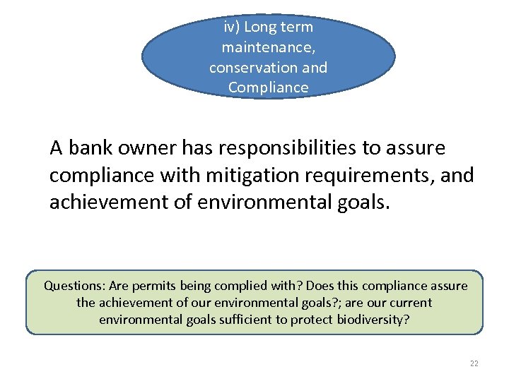iv) Long term maintenance, conservation and Compliance A bank owner has responsibilities to assure