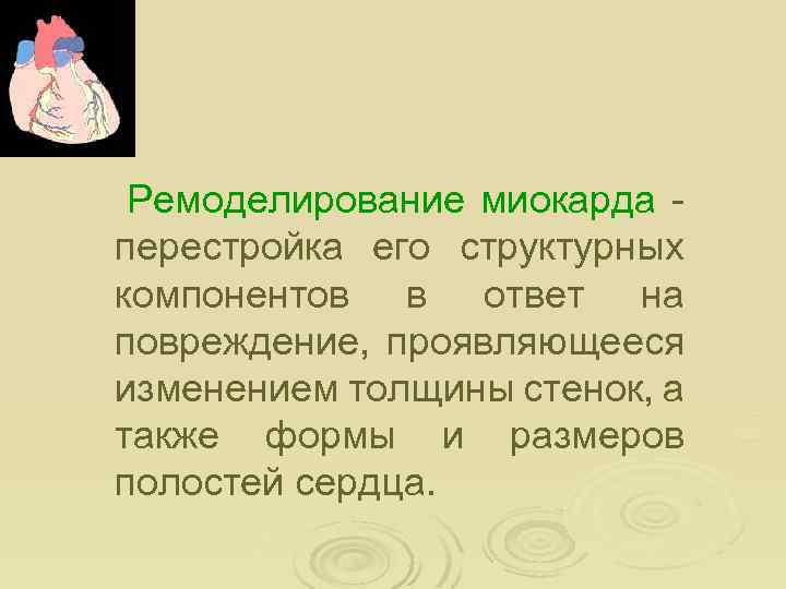 Ремоделирование миокарда перестройка его структурных компонентов в ответ на повреждение, проявляющееся изменением толщины стенок,