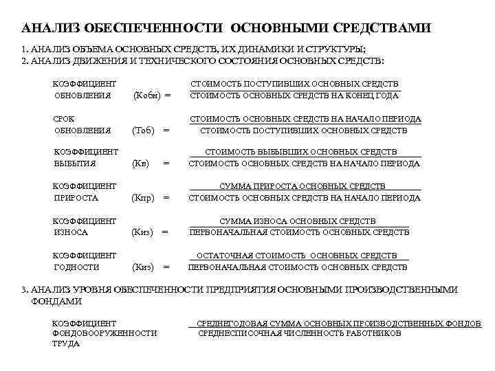 АНАЛИЗ ОБЕСПЕЧЕННОСТИ ОСНОВНЫМИ СРЕДСТВАМИ 1. АНАЛИЗ ОБЪЕМА ОСНОВНЫХ СРЕДСТВ, ИХ ДИНАМИКИ И СТРУКТУРЫ; 2.