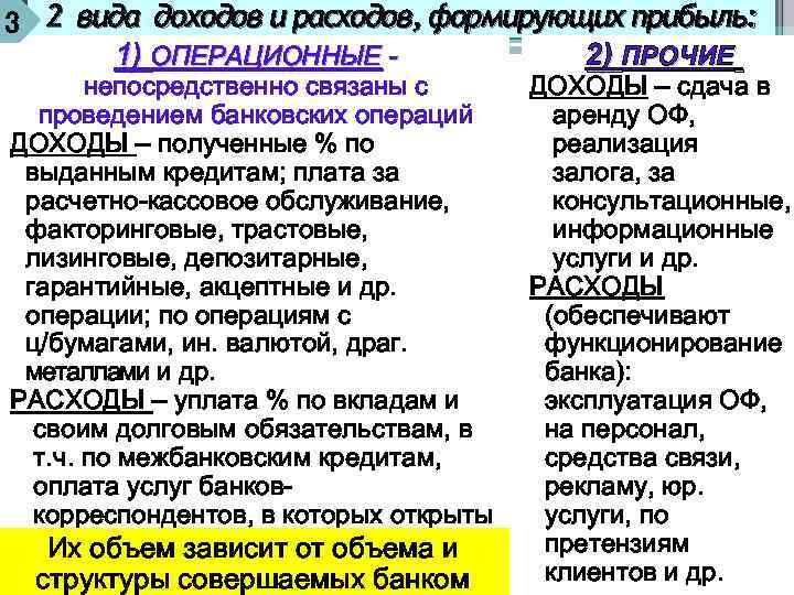 3 2 вида доходов и расходов, формирующих прибыль: 1) ОПЕРАЦИОННЫЕ 2) ПРОЧИЕ непосредственно связаны