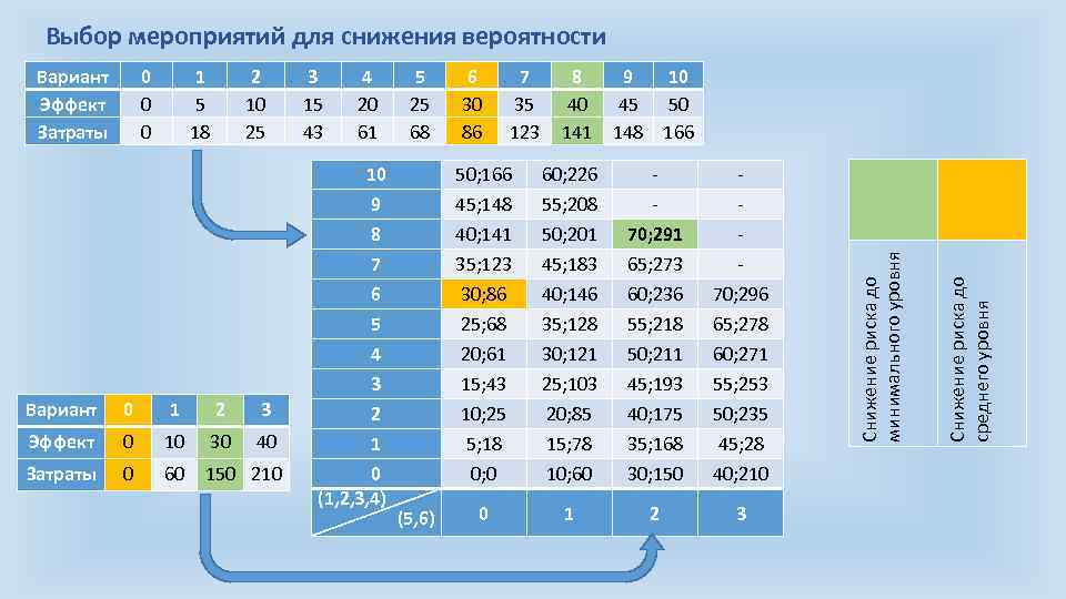 Выбор мероприятий для снижения вероятности 1 5 18 2 10 25 Вариант 0 1