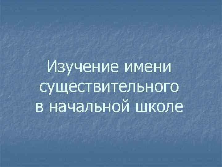 Изучение имени существительного в начальной школе 