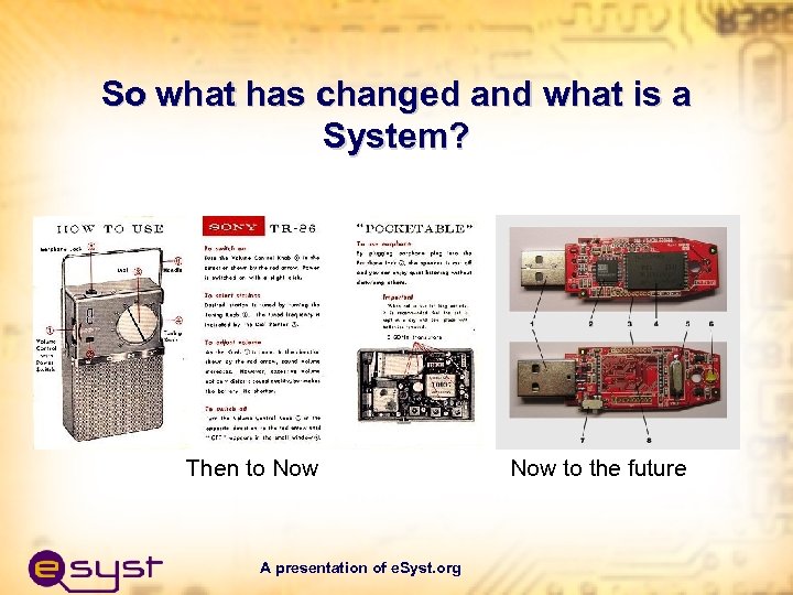 So what has changed and what is a System? Then to Now A presentation