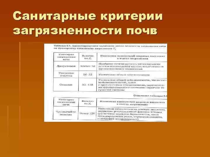 Санитарные критерии загрязненности почв 