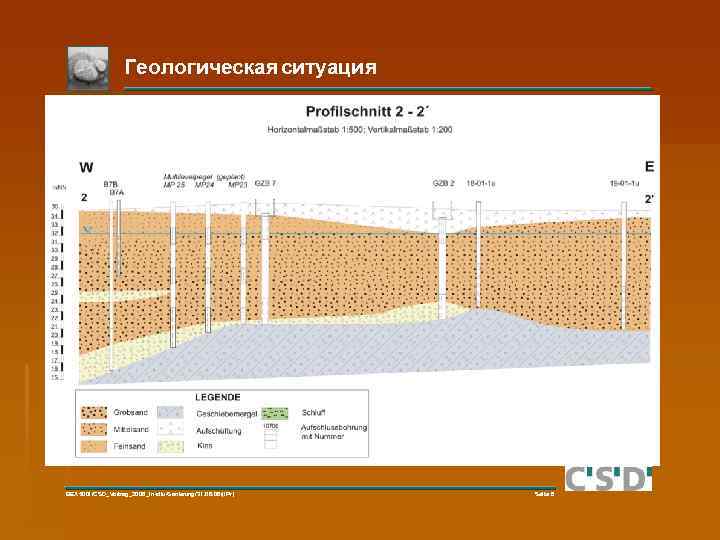 Геологическая ситуация BEX 5001/CSD_Vortrag_2006_In-situ-Sanierung/31. 08. 06/(IPr) Seite 8 