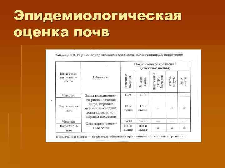 Эпидемиологическая оценка почв 