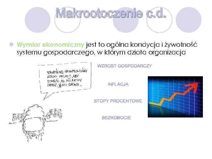 Makrootoczenie c. d. l Wymiar ekonomiczny jest to ogólna kondycja i żywotność systemu gospodarczego,