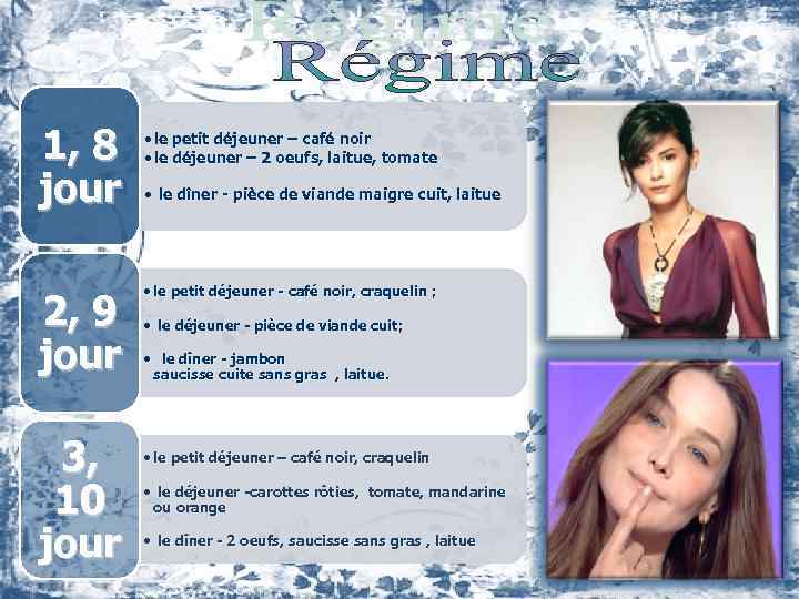 1, 8 jour 2, 9 jour 3, 10 jour • le petit déjeuner –