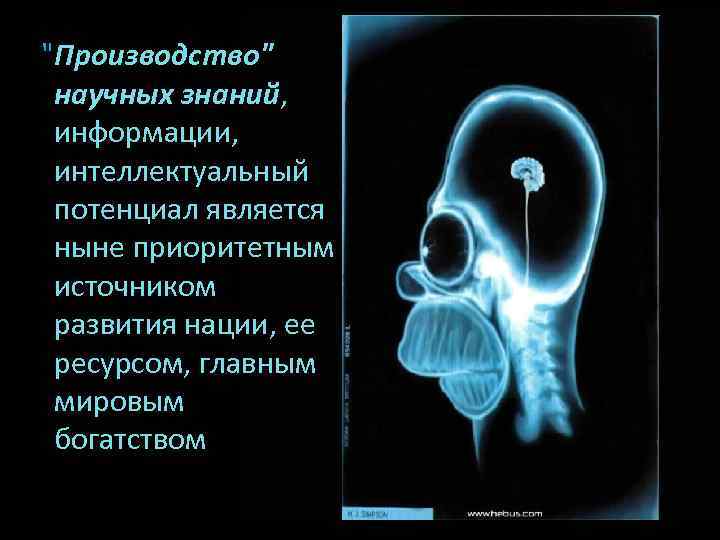  "Производство" научных знаний, информации, интеллектуальный потенциал является ныне приоритетным источником развития нации, ее