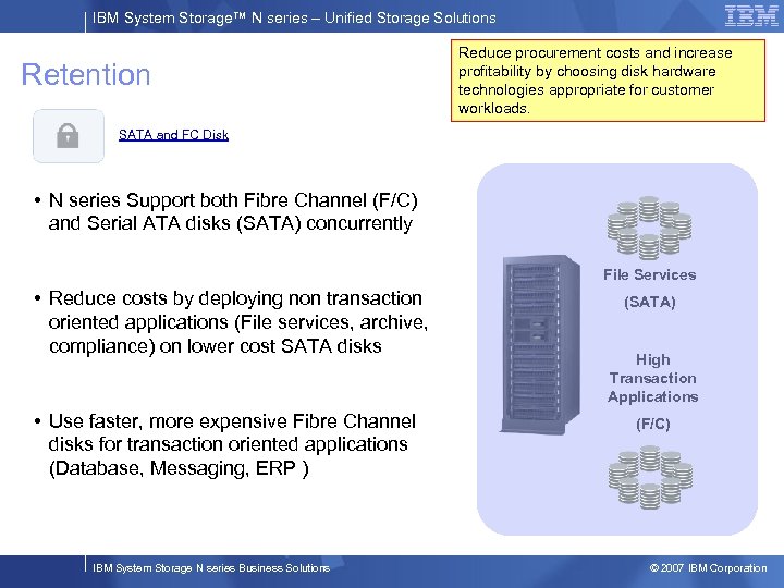 IBM System Storage™ N series – Unified Storage Solutions Retention Reduce procurement costs and