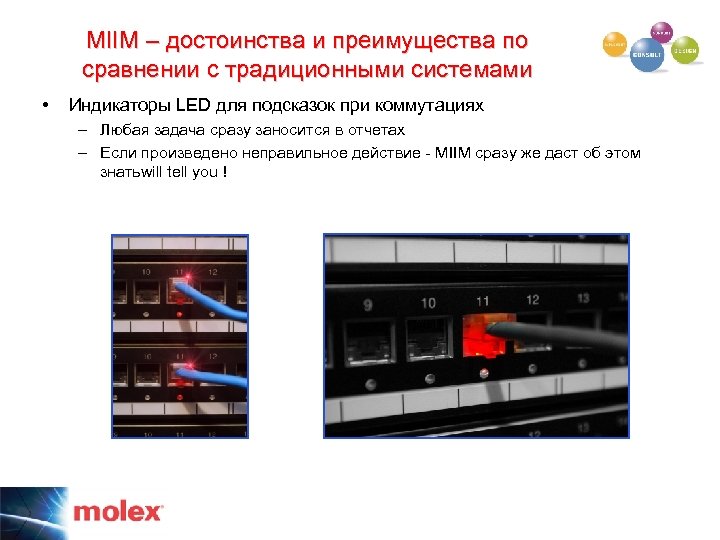 MIIM – достоинства и преимущества по сравнении с традиционными системами • Индикаторы LED для