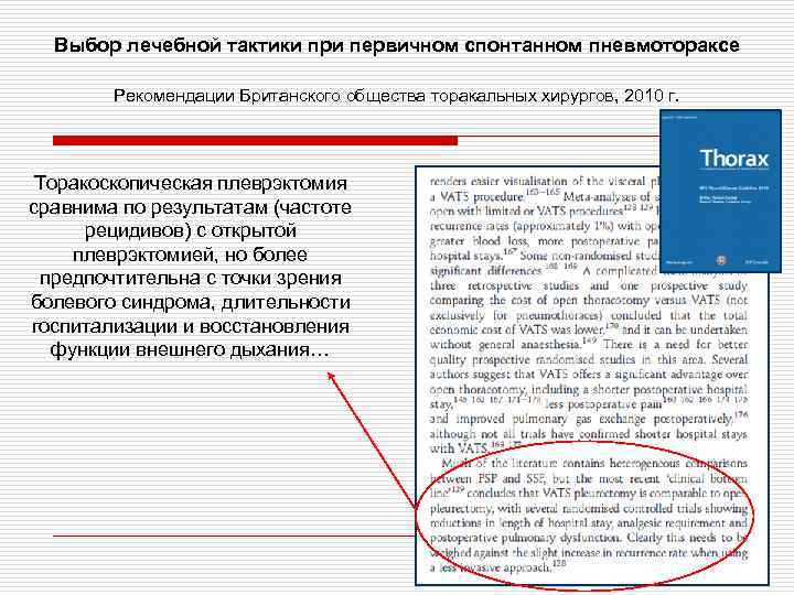 Выбор лечебной тактики при первичном спонтанном пневмотораксе Рекомендации Британского общества торакальных хирургов, 2010 г.