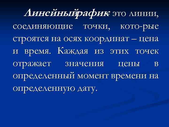 Линейный график это линии, – соединяющие точки, кото-рые строятся на осях координат – цена