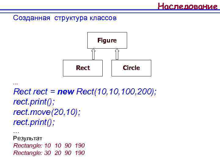 Наследование Созданная структура классов Figure Rect Circle . . . Rect rect = new