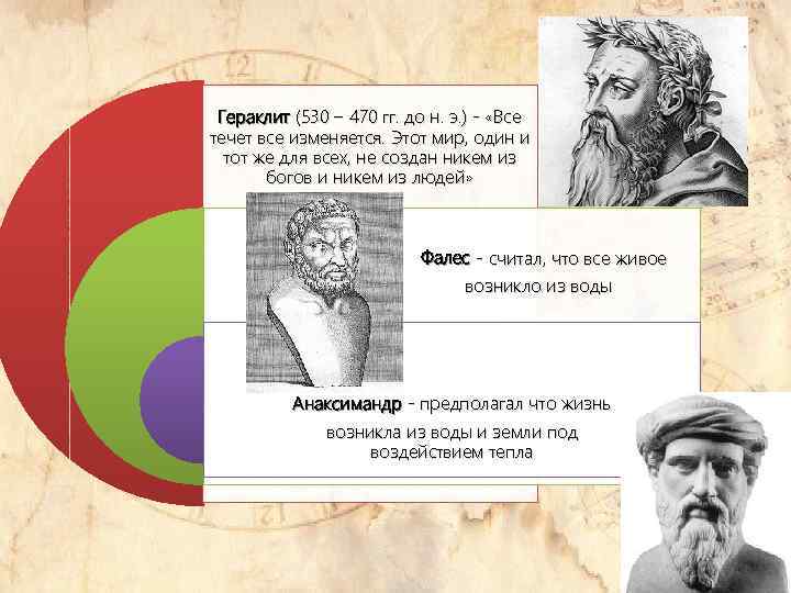 Гераклит (530 – 470 гг. до н. э. ) - «Все течет все изменяется.