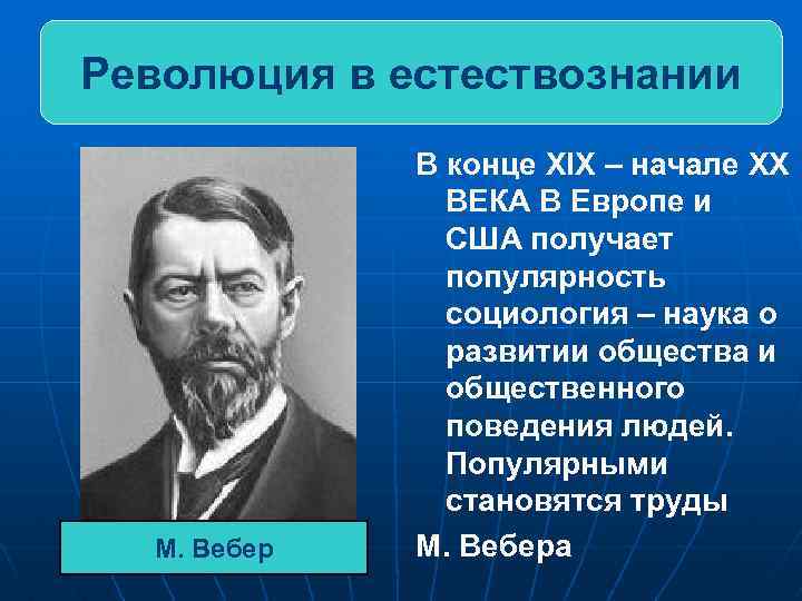 Революция в естествознании М. Вебер В конце XIX – начале XX ВЕКА В Европе