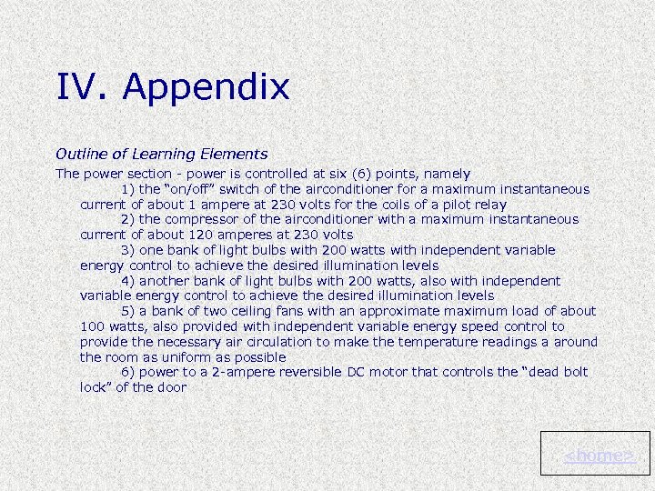 IV. Appendix Outline of Learning Elements The power section - power is controlled at