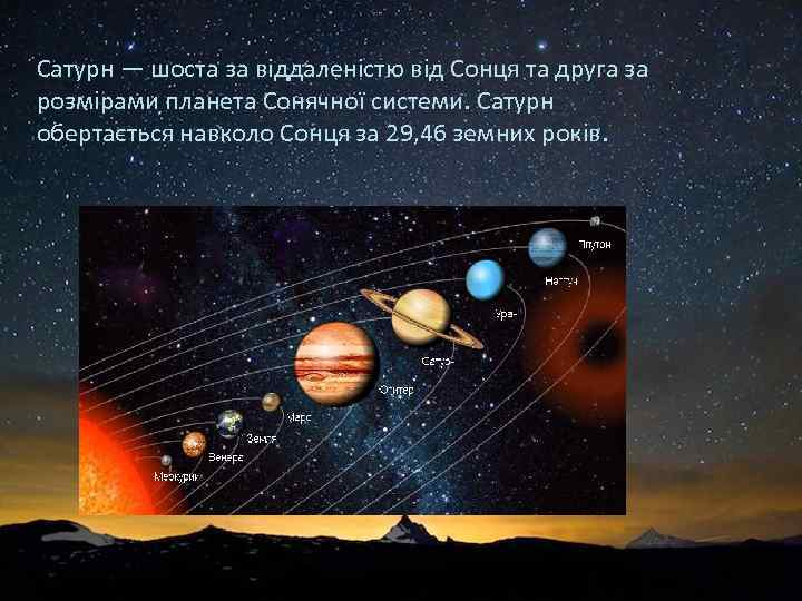 Сатурн — шоста за віддаленістю від Сонця та друга за розмірами планета Сонячної системи.