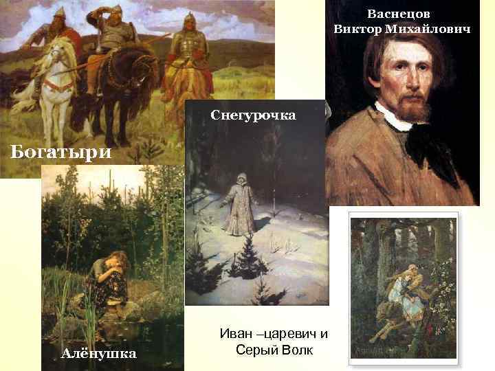 Васнецов Виктор Михайлович Снегурочка Богатыри Алёнушка Иван –царевич и Серый Волк 