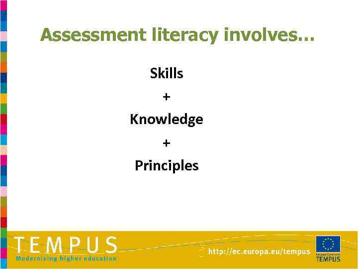 Assessment literacy involves… Skills + Knowledge + Principles 