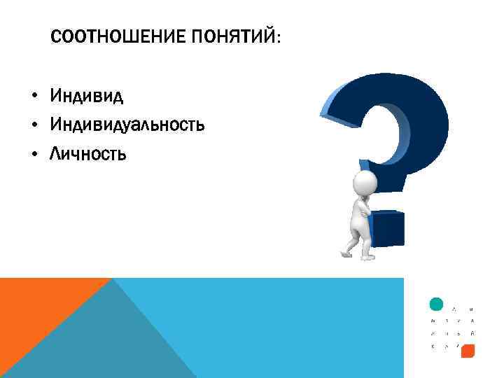 СООТНОШЕНИЕ ПОНЯТИЙ: • Индивидуальность • Личность 