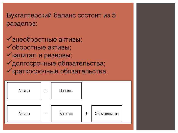 Бухгалтерский баланс состоит из 5 разделов: ü внеоборотные активы; ü капитал и резервы; ü