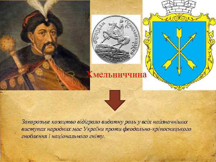 Хмельниччина Запорозьке козацтво відіграло видатну роль у всіх найзначніших виступах народних мас України проти