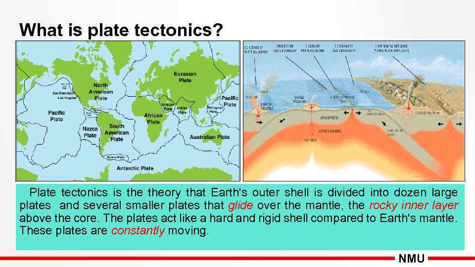 What is plate tectonics? Plate tectonics is theory that Earth's outer shell is divided