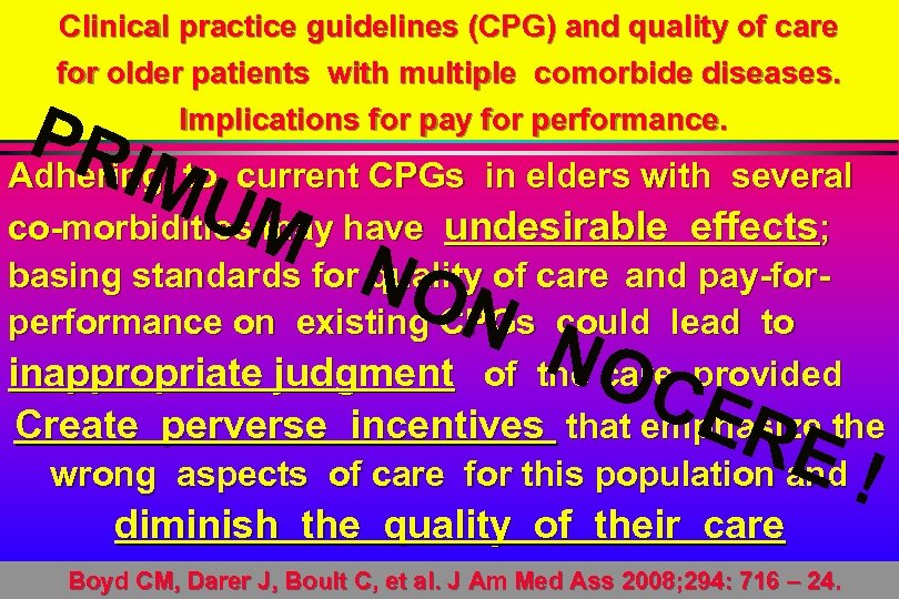 Clinical practice guidelines (CPG) and quality of care for older patients with multiple comorbide