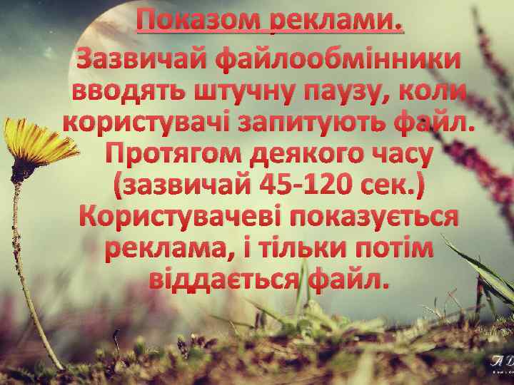 Показом реклами. Зазвичай файлообмінники вводять штучну паузу, коли користувачі запитують файл. Протягом деякого часу