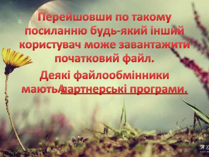 Перейшовши по такому посиланню будь-який інший користувач може завантажити початковий файл. Деякі файлообмінники мають