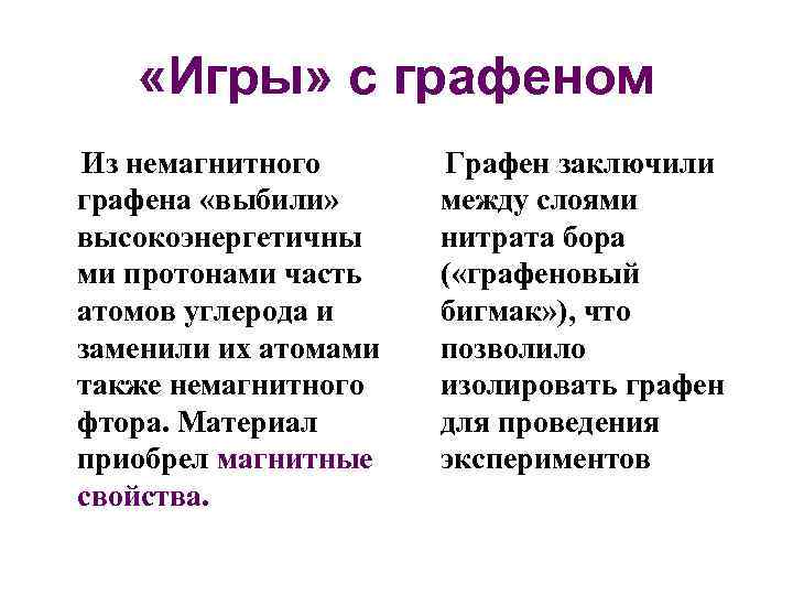  «Игры» с графеном Из немагнитного графена «выбили» высокоэнергетичны ми протонами часть атомов углерода