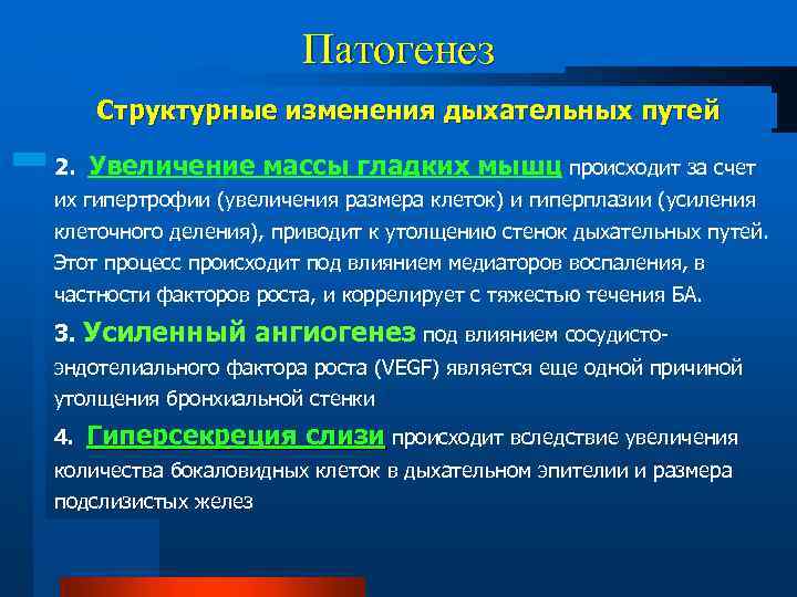 Патогенез Структурные изменения дыхательных путей 2. Увеличение массы гладких мышц происходит за счет их