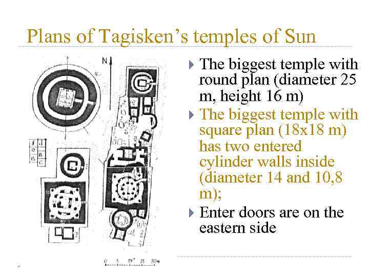 Plans of Tagisken’s temples of Sun The biggest temple with round plan (diameter 25