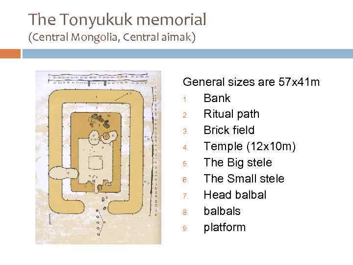 The Tonyukuk memorial (Central Mongolia, Central aimak) General sizes are 57 х41 m 1.