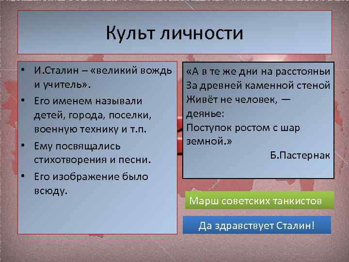 Заполните схему культ личности сталина