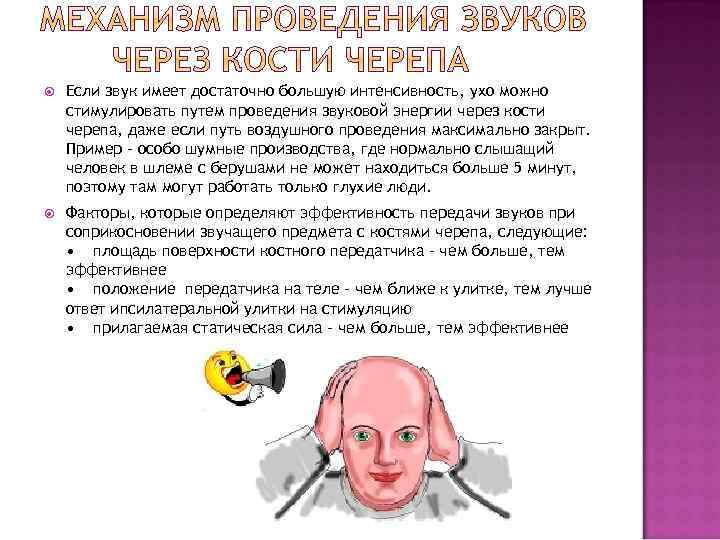  Если звук имеет достаточно большую интенсивность, ухо можно стимулировать путем проведения звуковой энергии