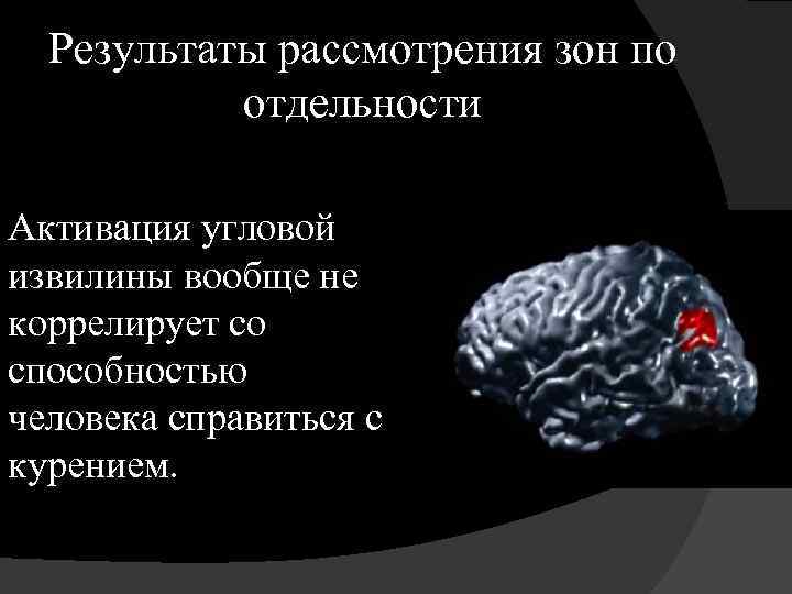 Результаты рассмотрения зон по отдельности Активация угловой извилины вообще не коррелирует со способностью человека