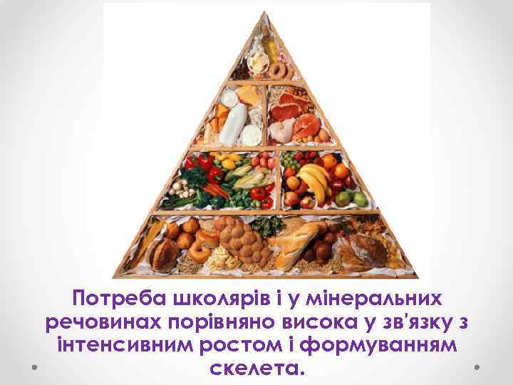 Потреба школярів і у мінеральних речовинах порівняно висока у зв'язку з інтенсивним ростом і