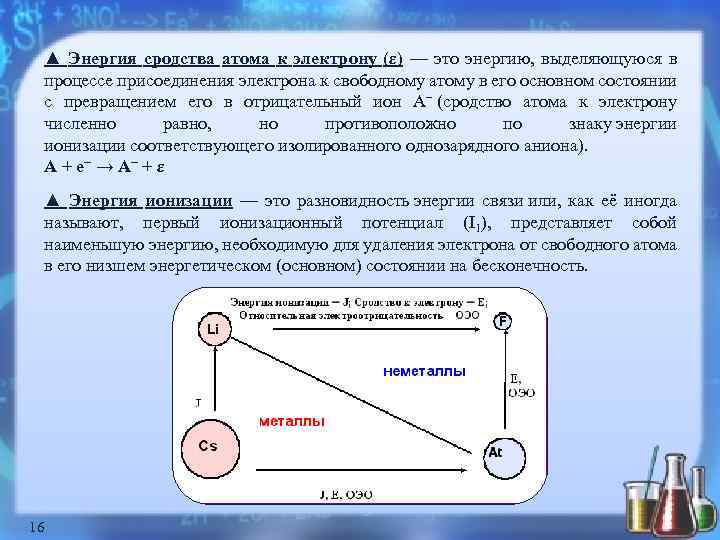 ▲ Энергия сродства атома к электрону (ε) — это энергию, выделяющуюся в процессе присоединения