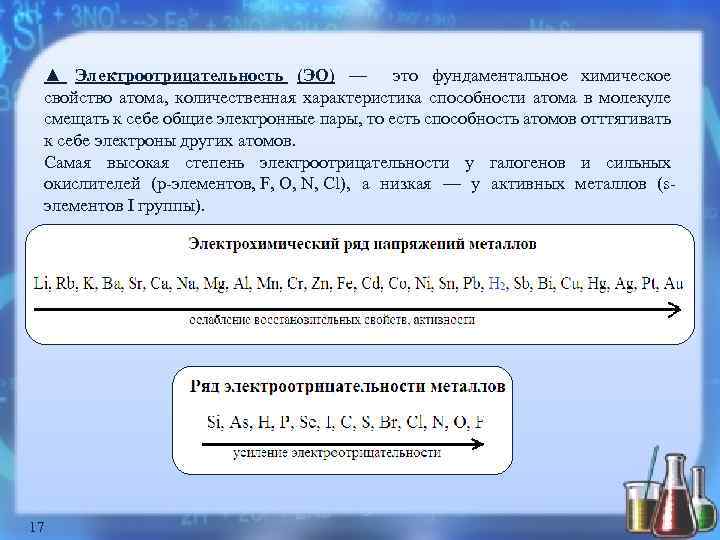 ▲ Электроотрицательность (ЭО) — это фундаментальное химическое свойство атома, количественная характеристика способности атома в