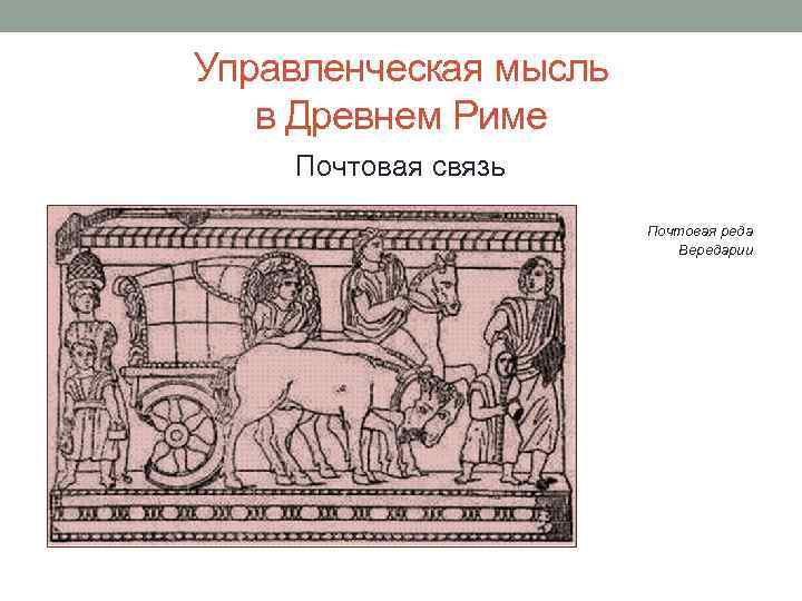 Управленческая мысль в Древнем Риме Почтовая связь Почтовая реда Вередарии 