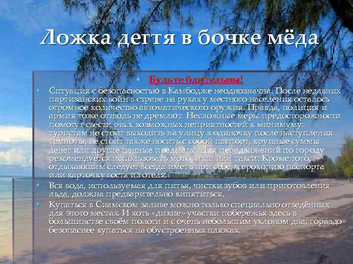 Ложка дегтя в бочке мёда § Будьте бдительны! § Ситуация с безопасностью в Камбодже