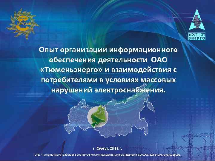 Опыт организации информационного обеспечения деятельности ОАО «Тюменьэнерго» и взаимодействия с потребителями в условиях массовых