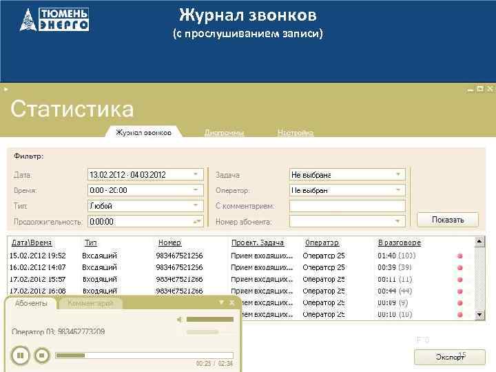 Журнал звонков (с прослушиванием записи) 15 
