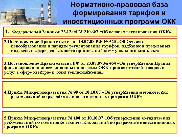 Нормативно-правовая база формирования тарифов и инвестиционных программ ОКК 1. Федеральный Закон от 33. 12.